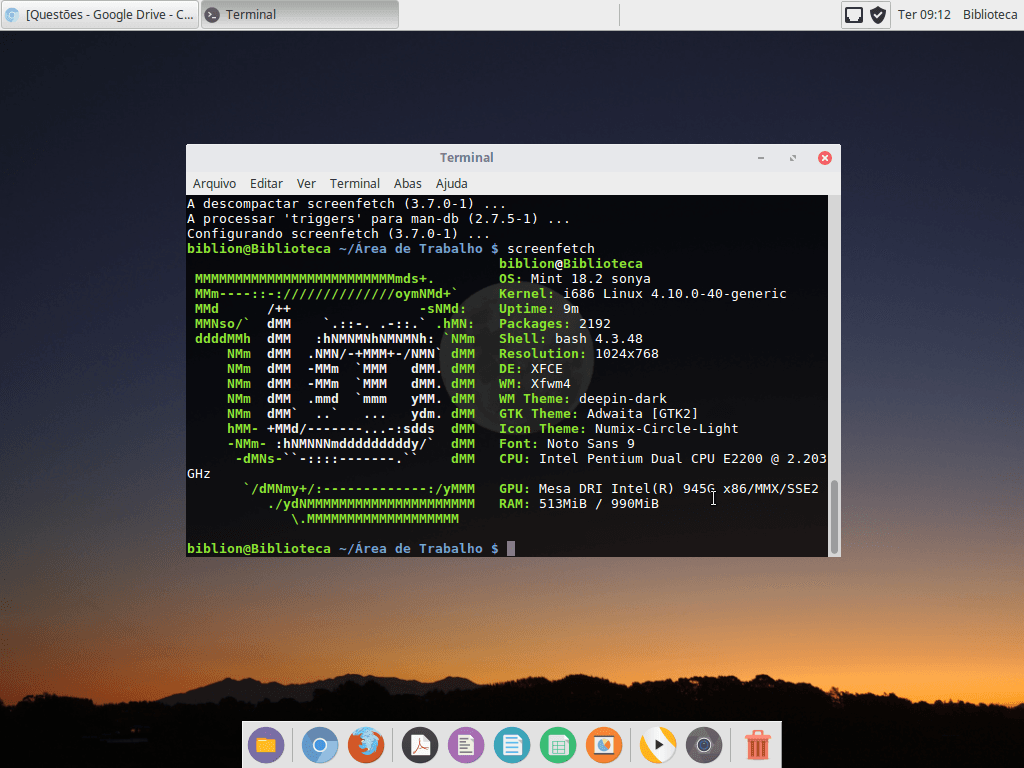 Linux Mint com XFCE na biblioteca